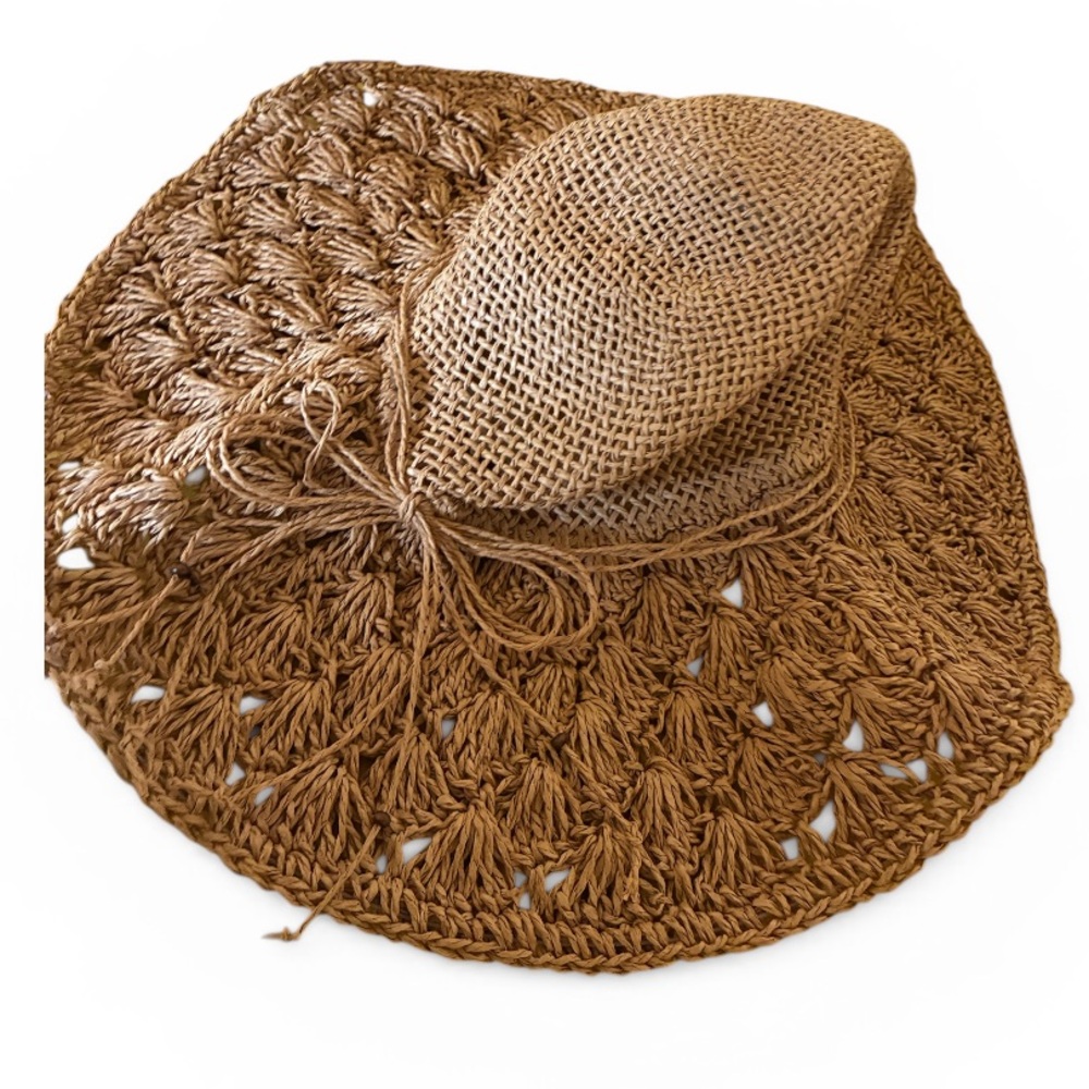 American Eagle Outfitters Brown Crochet Straw Sun Hat NWT
